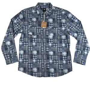 Vast Shirt Mens‎ XL Blue Abstract Plaid Long Sleeve Button Front Casual Cotton
